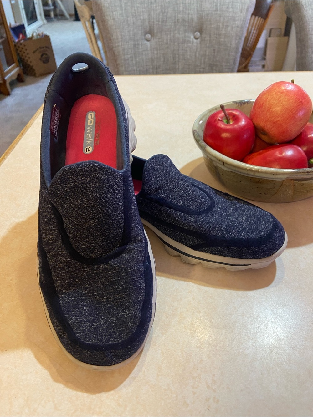 Womens 11 Skechers Slip-On Go Walk Shoes in Navy with White Soles